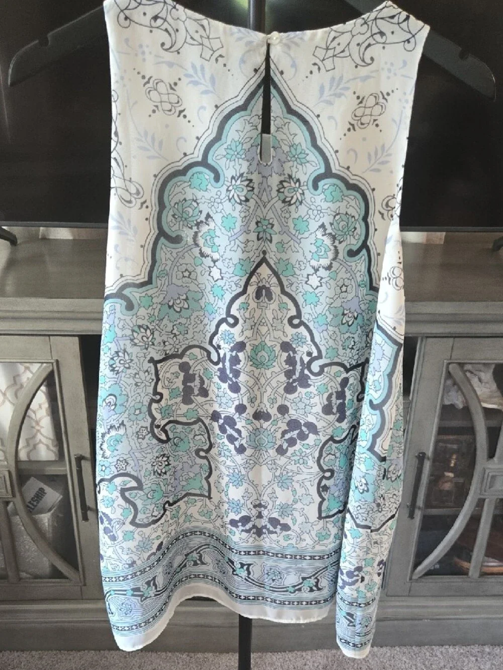Max Studio White Label Blouse with Subtle Blue Print
